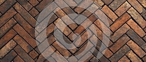 Close-up of a brown brick herringbone pattern