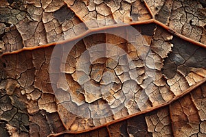 Close up of brown dry autumn leaf texture.