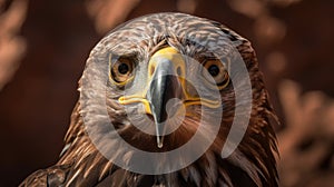 Close up of a brown eagle looking at the camera