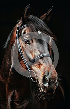 Close Up of Brown Horse Against Black Background