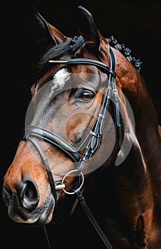 Close Up of Brown Horse Against Black Background