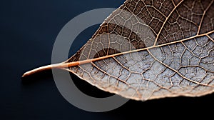 A close up of a brown leaf with orange veins, AI