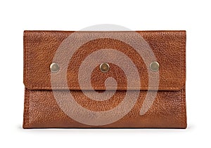 Close up brown leather of luxury lady clutch bag