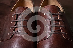 Close up Brown leather men shoe