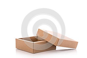 Close up brown paper box. Studio shot isolated on white