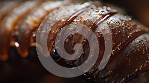 A close-up of a brown, segmented larva with a smooth texture