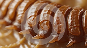 A close-up of a brown, segmented larva with a smooth texture