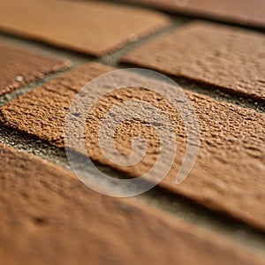 Close-up of brown textured bricks arranged in a straight pattern. The surface of the