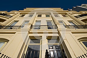 Close up of Brunswick Terrace on the sea front in Hove, Brighton in East Sussex UK, showing architectural detail.