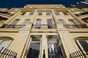 Close up of Brunswick Terrace on the sea front in Hove, Brighton in East Sussex UK, showing architectural detail.