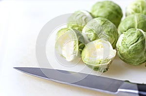 Close up of brussels cabbage sprouts green vegetables very famous in Brussels, isolated on white background with copy space for