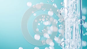 Close-up of Bubbles Forming During Water Electrolysis in a Clear Container With Blue Lighting