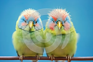 close-up of budgerigars with vibrant feathers