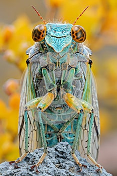 A close up of a bug with big eyes and long antennae, AI