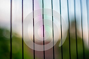 Close up of bug screen. Protective mesh on the window against insects