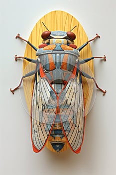 A close up of a bug with wings and antennae on the wall, AI photo
