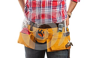 Close-up of builder tool belt