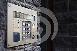 Close-up of building intercom