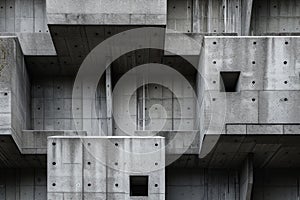 Close-up of a building showcasing the raw texture of brutalist architecture