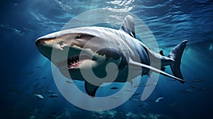 Close up of a Bull Shark swimming in the deep Ocean. Natural Background with beautiful Lighting