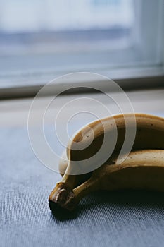 Close-up of a bunch of bananas on a dark fabric