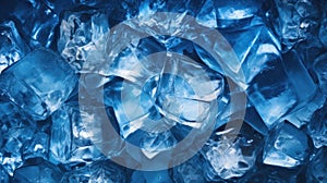 A close up of a bunch of blue ice cubes, AI