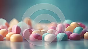 a close up of a bunch of candy hearts on a table