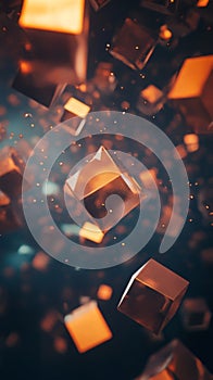 Close up of a bunch of cubes in the air