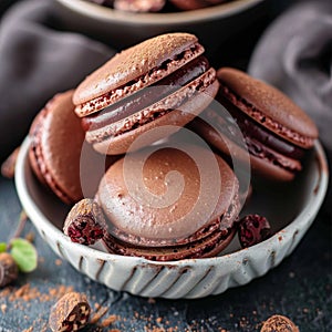 A close up of a bunch of different colored macarons, AI photo