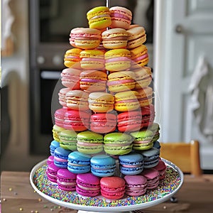 A close up of a bunch of different colored macarons, AI photo