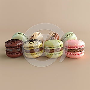 A close up of a bunch of different colored macarons, AI photo