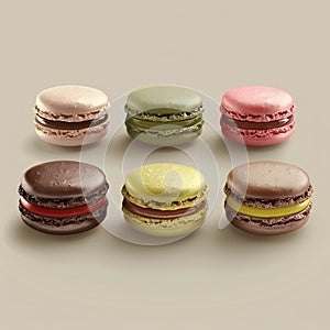 A close up of a bunch of different colored macarons, AI photo