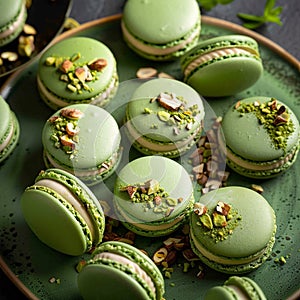 A close up of a bunch of different colored macarons, AI photo