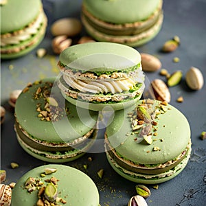 A close up of a bunch of different colored macarons, AI photo