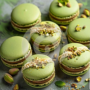 A close up of a bunch of different colored macarons, AI photo