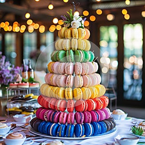 A close up of a bunch of different colored macarons, AI photo