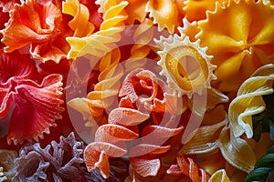 A close up of a bunch of different types of pasta. Generative AI