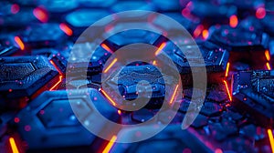 A close up of a bunch of hexagons with red and blue lights