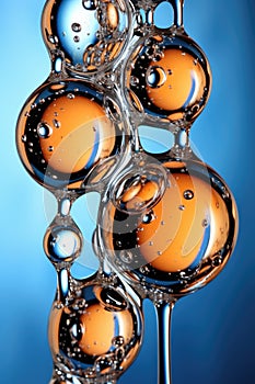 A close up of a bunch of orange and blue bubbles, AI