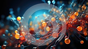 A close up of a bunch of orange and blue bubbles, AI