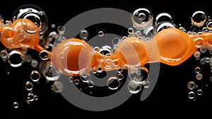 A close up of a bunch of orange objects in bubbles, AI