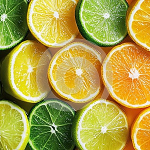 A close up of a bunch of oranges and limes