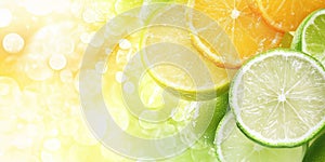 A close up of a bunch of oranges and limes