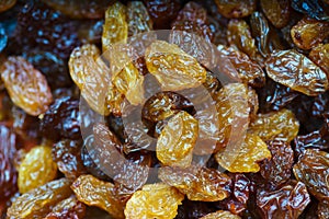 Close-up of a bunch of raisins, with out of focus background