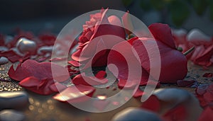 a close up of a bunch of red flowers on a tabl