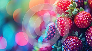 A close up of a bunch of strawberries with colorful background, AI