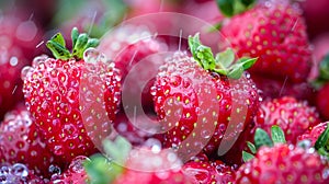 A close up of a bunch of strawberries with water droplets on them, AI