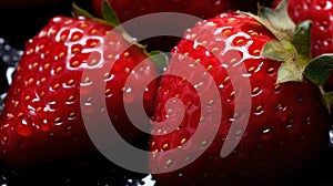 A close up of a bunch of strawberries with water droplets on them, AI