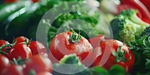 Close up of a bunch of tomatoes and broccoli