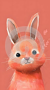 Close up of a bunny with whiskers and floppy ears on a pink background